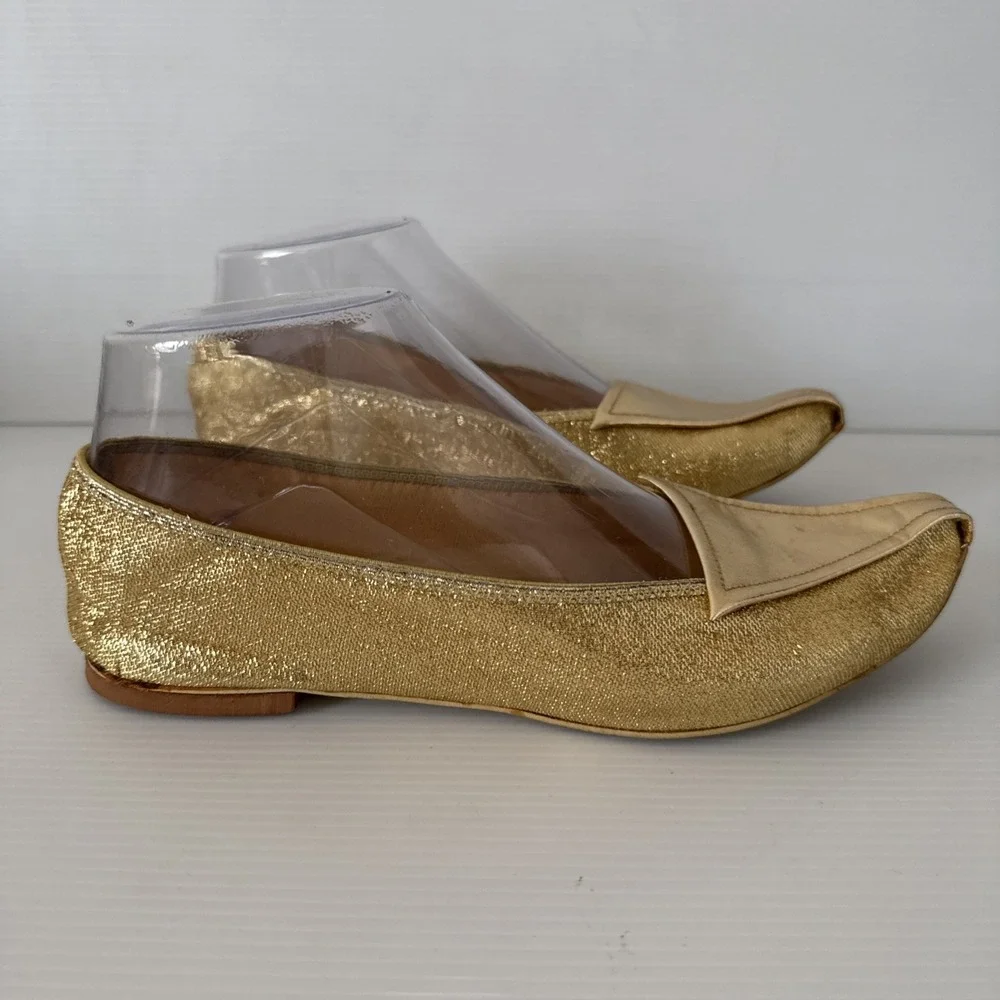 Vintage Rare Bertlyn New York Folding Gold‎ Flats Shoes Size 6 Sparkly 1960s